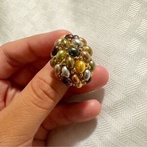 Vintage Elegant 1960's Signed KJL Gold Toned And Multi Color pearl dome ring 7
